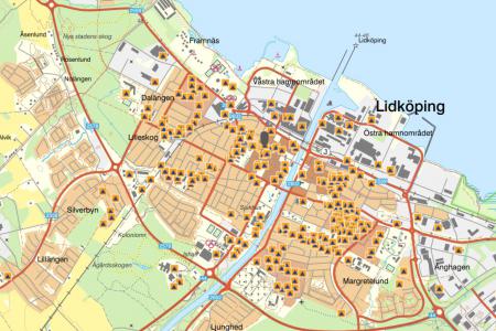 Примерная карта убежищ в Лидчёпинге.