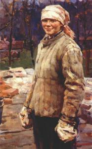 Портрет девушки - строительницы, художник О.Л.Ломакин (1954)