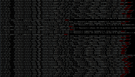 Активность поисковых ботов на АШ - на скрине показаны боты только Яндекса и менее, чем за одну минуту
