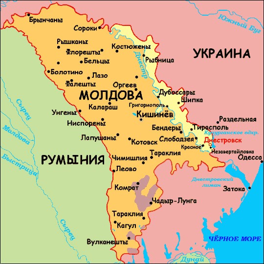 Большая политическая и административная карта Украины и Молдовы на русском языке