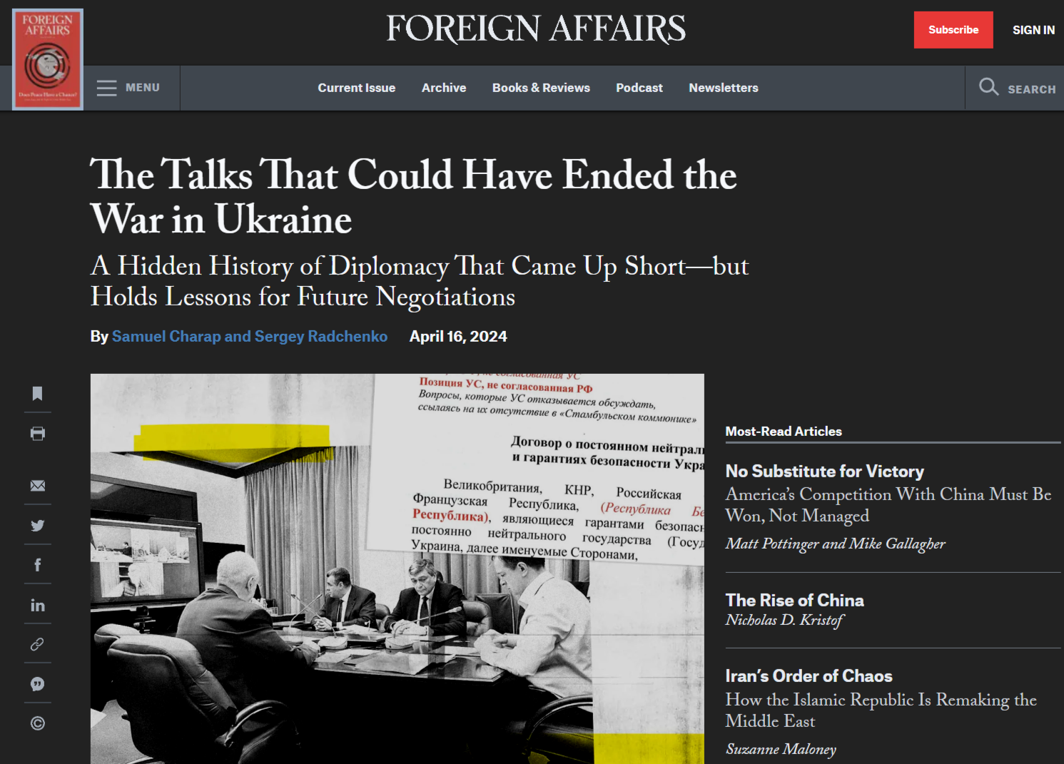 Foreign Affairs: Переговоры, которые могли бы положить конец войне на Украине