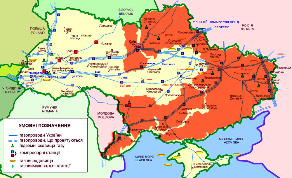 Карта газопроводов на украине