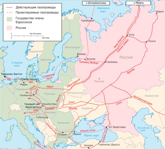 Схемы магистральных газопроводов в Восточной Европе