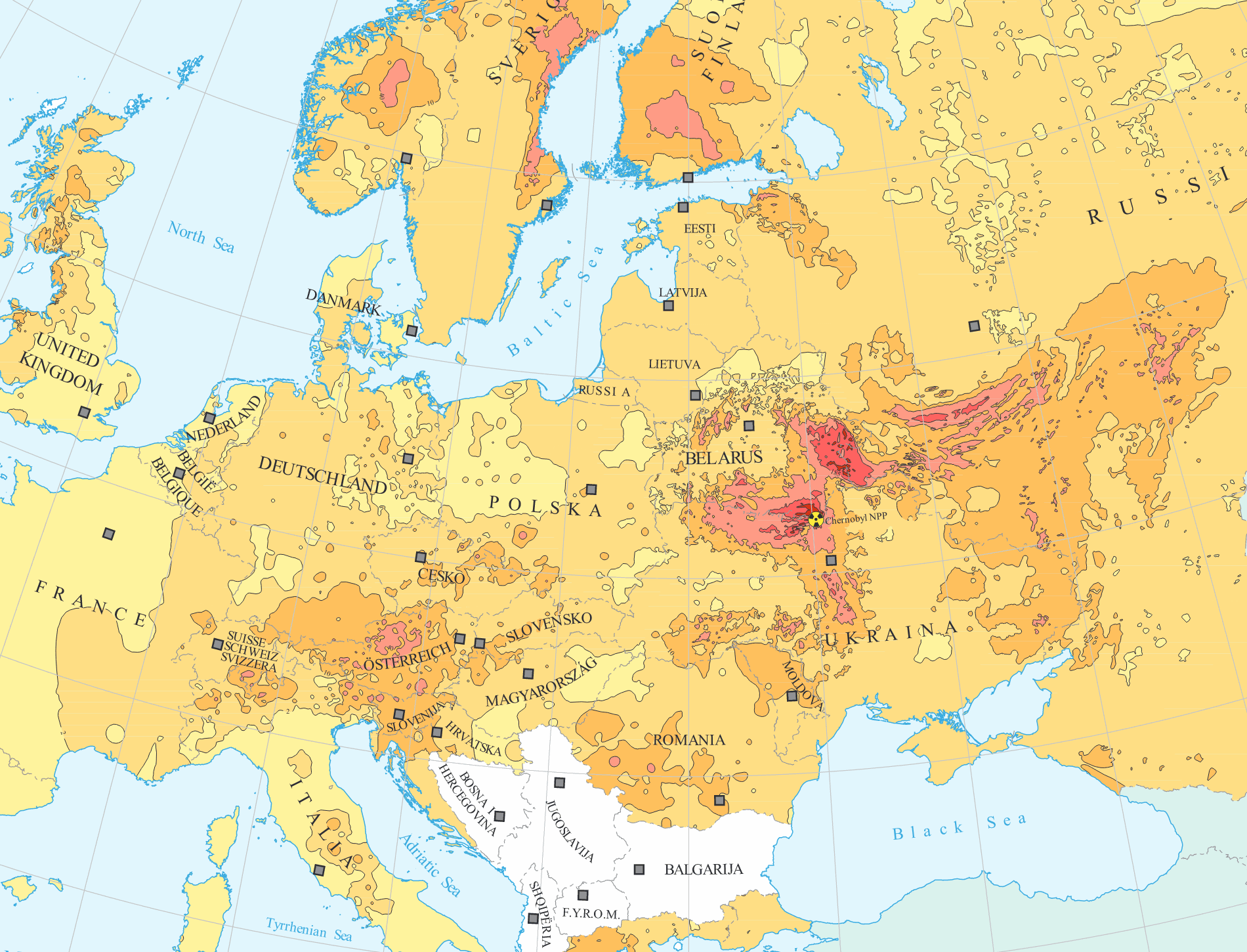 Карта чернобыльского облака - 89 фото